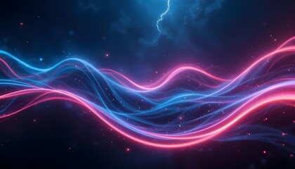 Abstract neon glowing light in the dark with waves. Shiny magic energy and motion concept,