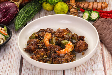 Manchirian breaded prawn with vegetables
