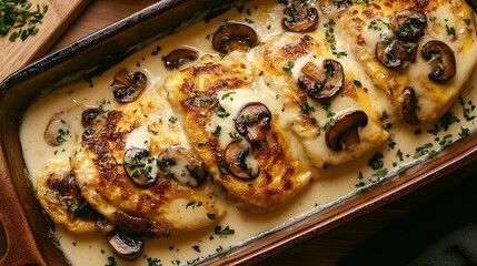 A soft omelette filled with mushrooms and cheese.
