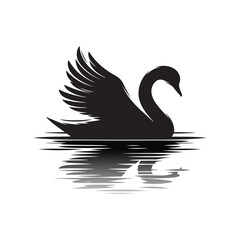 swan on lake silhouette vector logo design