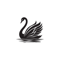 swan on lake silhouette vector logo design