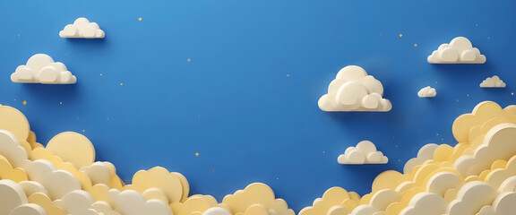 A delightful arrangement of fluffy clouds against a vibrant blue sky, creating a serene and joyful atmosphere full of imagination and wonder.