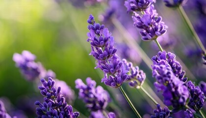 Obraz premium A close-up of a lavender blossom, highlighting the delicate purple petals and intricate details. The soft texture and vibrant hue capture the essence of this fragrant, calming flower. 