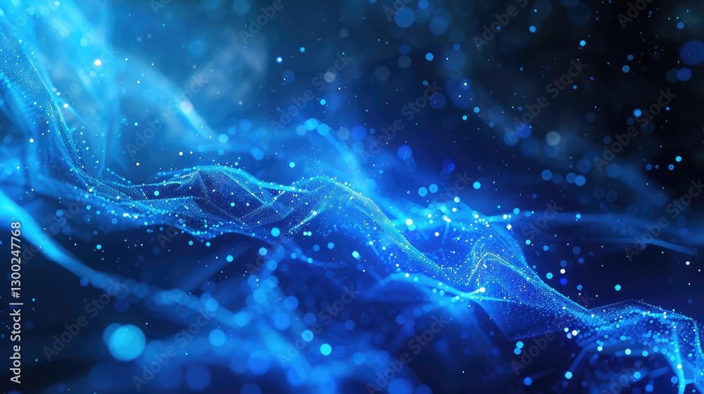 Poster a smooth of abstract representation of blue light waves and particles against on dark background in 