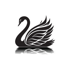 swan on lake silhouette vector logo design