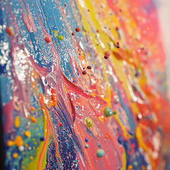 an abstract painting with colorful paint splatters on it