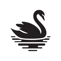swan on lake silhouette vector logo design