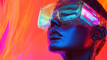 An abstract digital masterpiece infused with neon gradients and flickering holographic overlays