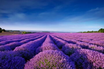 Obraz premium Lavender Fields in Full Bloom at Sunset