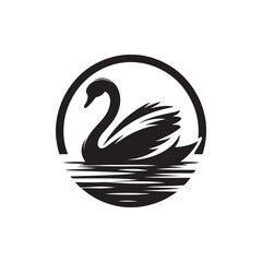 swan on lake silhouette vector logo design