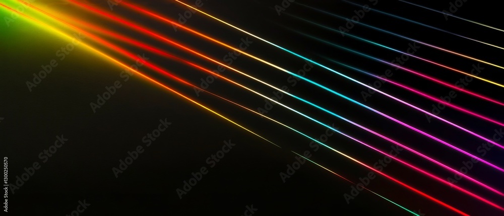Poster luxury abstract black geometric texture with rainbow color neon light stripes lines, background bann