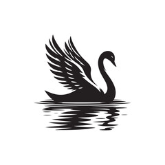 swan on lake silhouette vector logo design