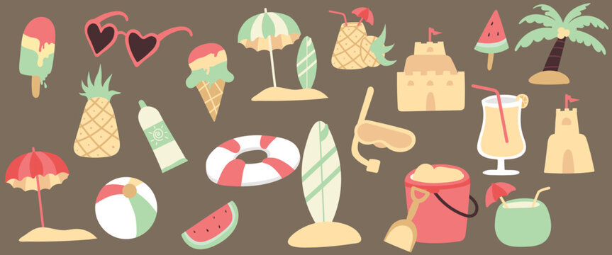summer elements vector illustration set