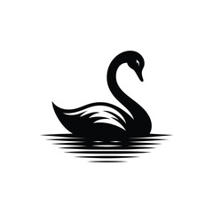 swan on lake silhouette vector logo design