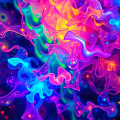 Fototapeta premium Fiery pink and yellow currents of smoke intermingling in a dynamic abstract pattern