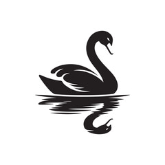 swan on lake silhouette vector logo design
