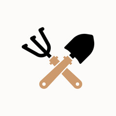 Shovel and fork icon design. gardening tools template vector.