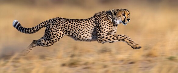 Obraz premium Cheetah sprinting at full speed across african plains during spring equinox. Generative ai illustrations