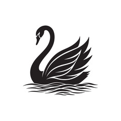 swan on lake silhouette vector logo design