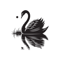 swan on lake silhouette vector logo design