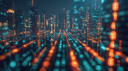 Obraz premium Abstract digital shape and particle technological cyber style design connecting become system shape of electronic designing. High tech scenery express mysterious pattern perfect for wallpaper. AIG53.