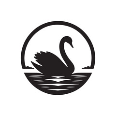 swan on lake silhouette vector logo design