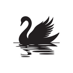 swan on lake silhouette vector logo design