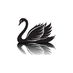 Fototapeta premium swan on lake silhouette vector logo design