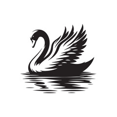 Fototapeta premium swan on lake silhouette vector logo design