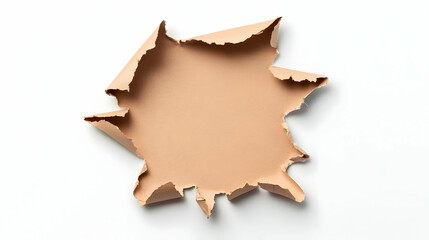 Torn Beige Paper Hole Revealing White Background Abstract Concept