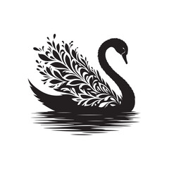 swan on lake silhouette vector logo design
