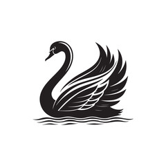swan on lake silhouette vector logo design