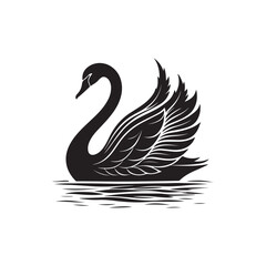 swan on lake silhouette vector logo design