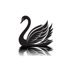 swan on lake silhouette vector logo design