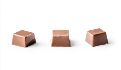 Three Distinct Chocolate Pieces on White Background