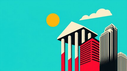 Modern Urban Landscape with Bright Colors and Shapes