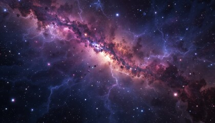 Naklejka premium A breathtaking view of a vibrant cosmic nebula with vibrant colors and stellar phenomena.