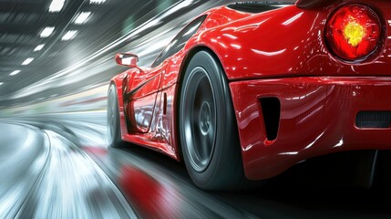 Fast Car Navigating Tight Corner with Motion Blur