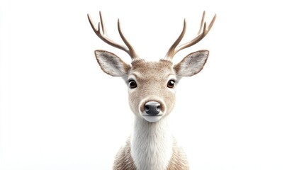 Obraz premium Young buck deer portrait, white background