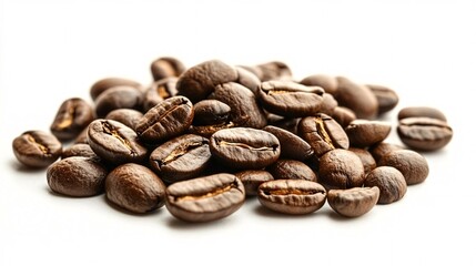 Naklejka premium A pile of aromatic roasted coffee beans on a clean white background