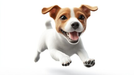 Joyful Jack Russell Puppy Leaps Against White