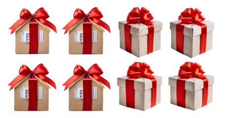 Festive Gift Boxes and House-Shaped Presents for Celebrations, isolated on transparent background