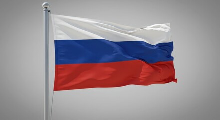 Fototapeta premium Russia state symbol. State Flag Day. The russian flag is waving in the wind. Tricolor on a flagpole. Russia Constitution Day 
