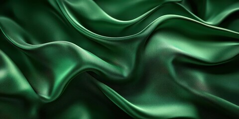 Fototapeta premium Soft emerald green silk fabric drapes elegantly with gentle waves and folds creating an alluring texture