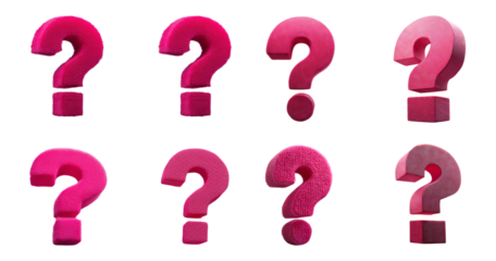 Colorful Wooden Question Marks on a White Background, Bundle Set Collection, Isolated on Transparent Background