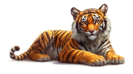 Obraz premium Reclining Tiger, Digital Painting, White Background