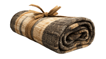 Cozy rolled blanket with a plaid pattern.