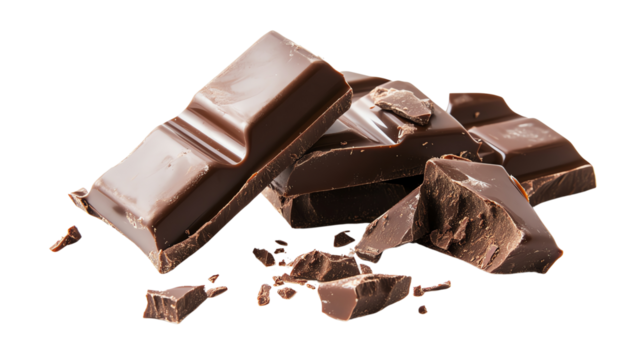 Delicious chocolate pieces on a white background.