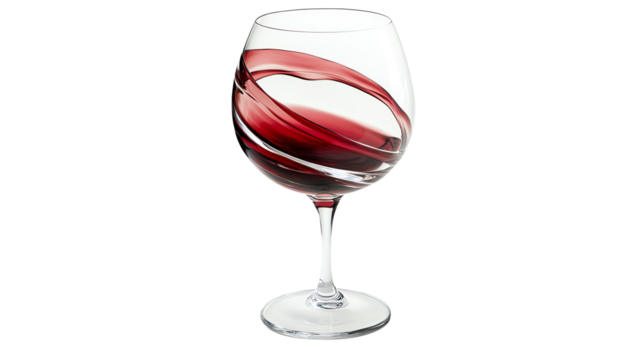 Elegant wine glass swirling smooth red wine.