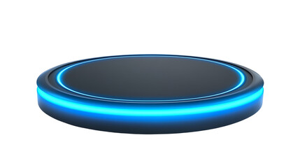Futuristic display platform with glowing edges.